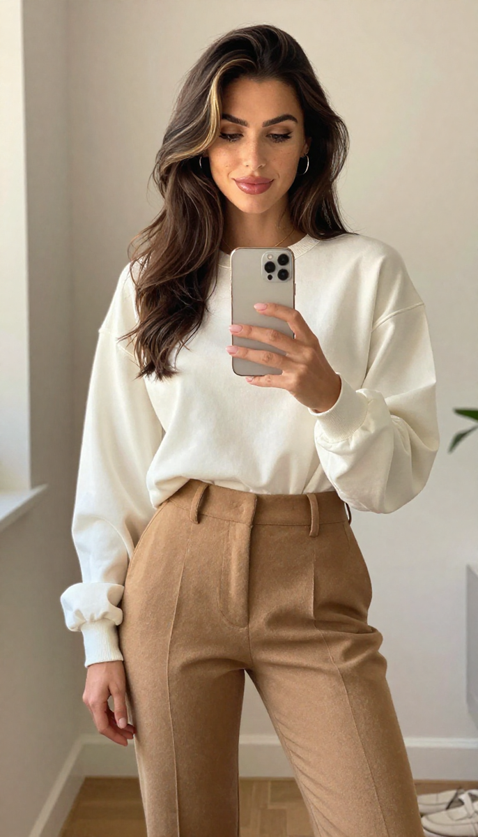 Corporate Gifting - Bone Crewneck on model